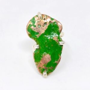 Artisan sterling silver ring with painted copper stone, size approx 5.5